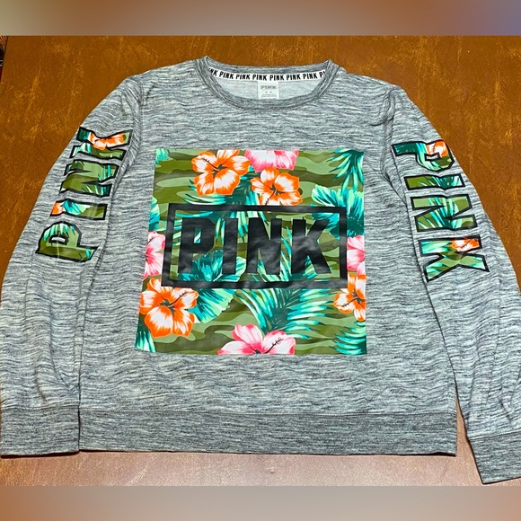 Victoria’s Secret Pink Tropical Floral Graphics CREWNECK Sweatshirt Medium - Picture 1 of 9